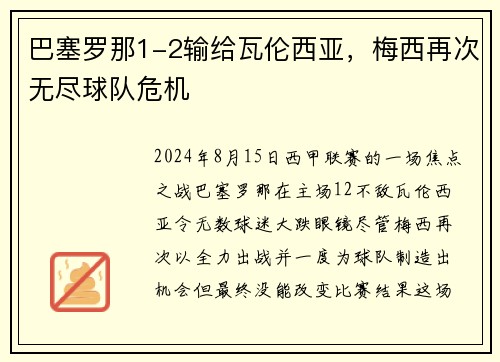 巴塞罗那1-2输给瓦伦西亚，梅西再次无尽球队危机